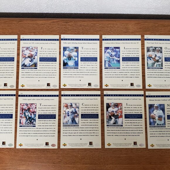 Trading Cards - 1996 Upper Deck Troy Aikman 7" x 5" Chronicle Cards Set of 10 - Picture 7 of 11